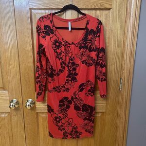 HANNA ANDERSSON Jersey Knit Floral Shirt Dress Medium Bodycon Tunic Red Black